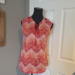 George Red Chevron Tie-Front Sleeveless Tank